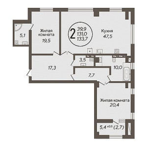 2 комнатная 133.7м²