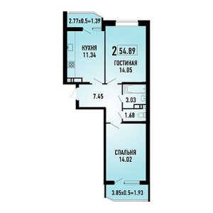 2 комнатная 54.89м²