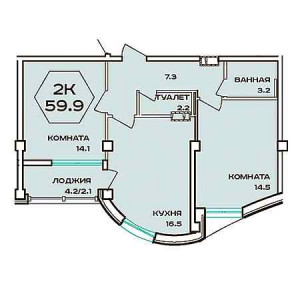 2 комнатная 59.9м²