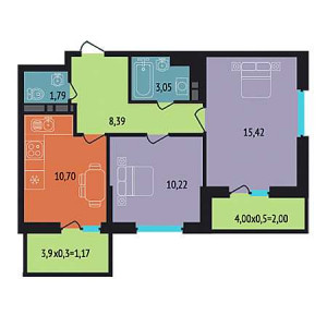 2 комнатная 52.74м²