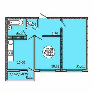 2 комнатная 47.32м²