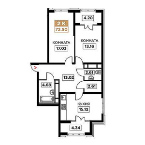 2 комнатная 72.5м²