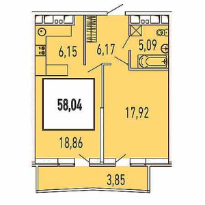 1 комнатная 58.04м²