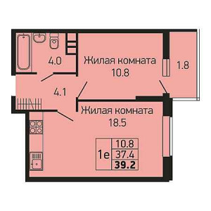 1 комнатная 39.2м²