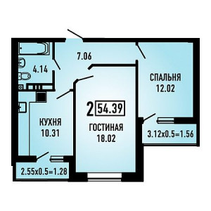 2 комнатная 54.39м²