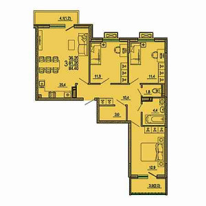 3 комнатная 84.4м²