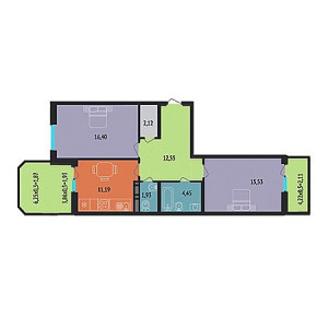 2 комнатная 70.08м²