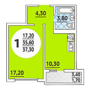 1 комнатная 37.3м²