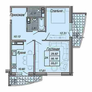 2 комнатная 59.01м²