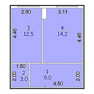 1 комнатная 38.7м²