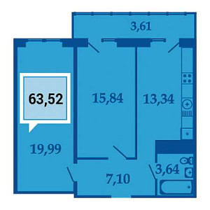 2 комнатная 63.52м²