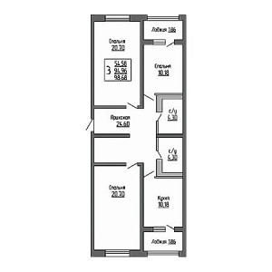 3 комнатная 98.68м²