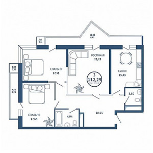 3 комнатная 112.29м²