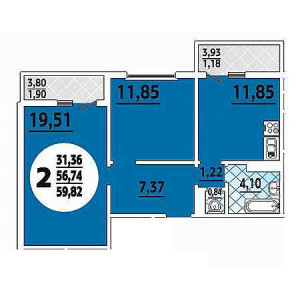 2 комнатная 59.82м²