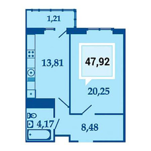 1 комнатная 47.92м²