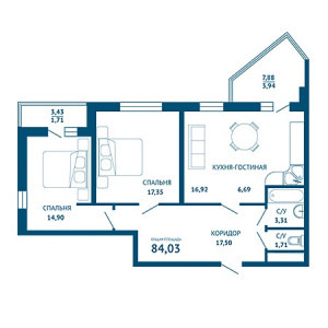 3 комнатная 84.03м²