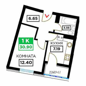 1 комнатная 30.9м²