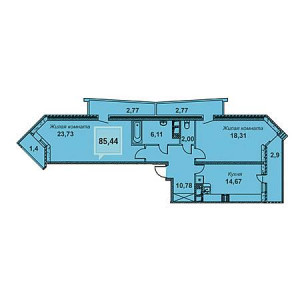 2 комнатная 85.44м²