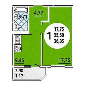 1 комнатная 36.85м²