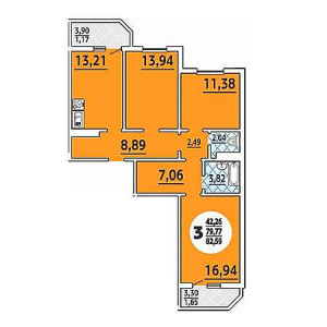 3 комнатная 82.59м²