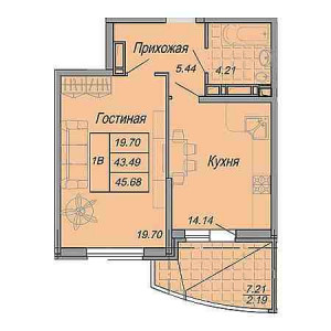 1 комнатная 45.68м²