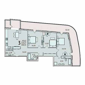 3 комнатная 140.33м²