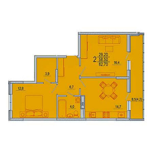 2 комнатная 62.7м²