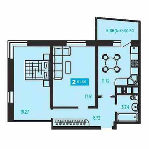 2 комнатная 61.66м²