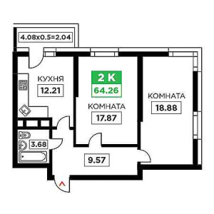 2 комнатная 64.26м²