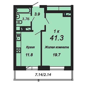 1 комнатная 41.3м²