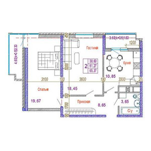 2 комнатная 65.37м²