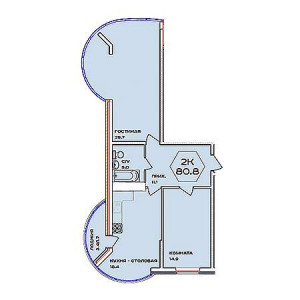 2 комнатная 80.8м²