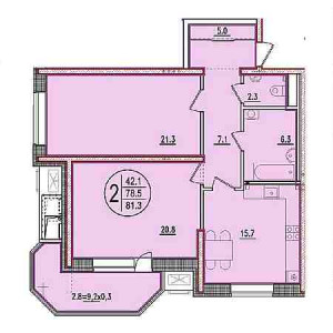 2 комнатная 81.3м²