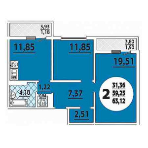 2 комнатная 63.12м²