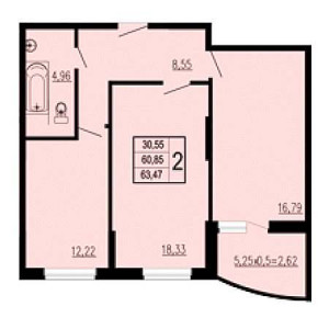 2 комнатная 63.47м²