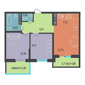 2 комнатная 54.4м²