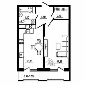 1 комнатная 47.81м²