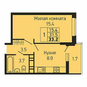 1 комнатная 33.2м²