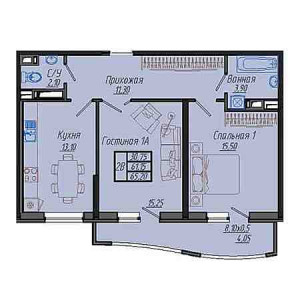 2 комнатная 65.2м²