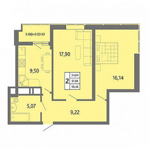 2 комнатная 59.46м²