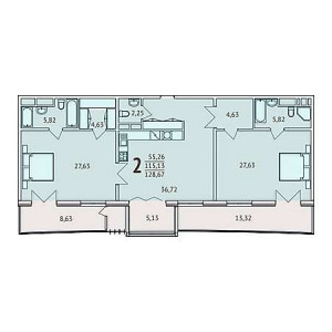 2 комнатная 128.67м²