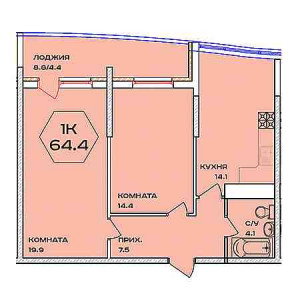 2 комнатная 64.4м²