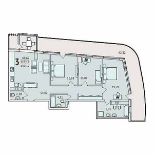 3 комнатная 140.32м²