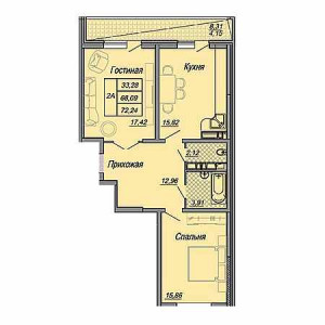 2 комнатная 72.24м²