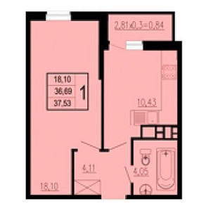 1 комнатная 37.53м²