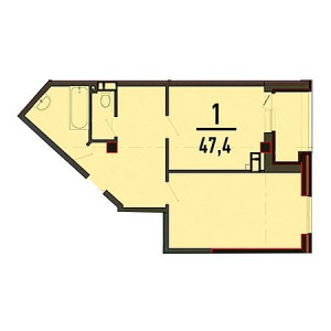 1 комнатная 47.4м²