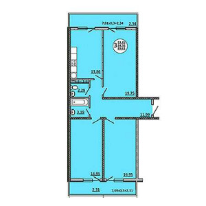 3 комнатная 89.63м²