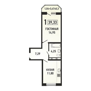 1 комнатная 39.33м²