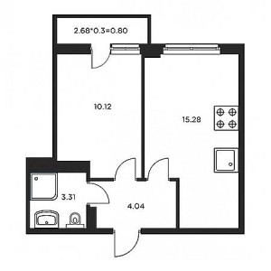 1 комнатная 33.55м²