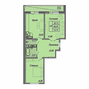 2 комнатная 72.7м²